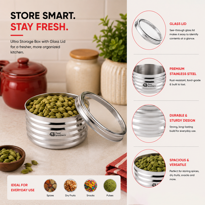 Ultra Storage Stainless Steel Box with See‑Through Lid
