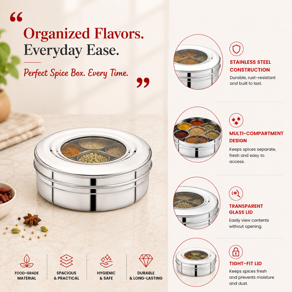 7 in 1 Spice Box -Stainless Steel