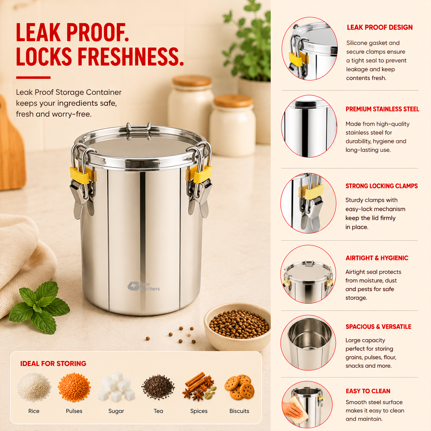 Stainless Steel 304 Leak-Proof Storage Container