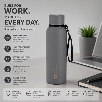 Four Brothers Insulated Water Bottle( Storm ) – 18Hr Hot & 24Hr Cold Stainless Steel Flask (Leakproof)