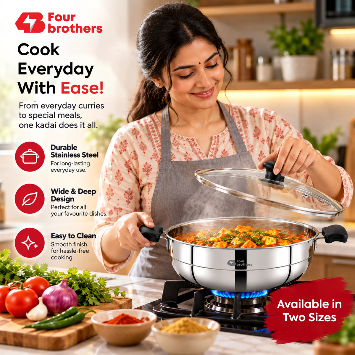 Trio 3 in 1 Steamer, Idli Pot and Multi Kadai | Four Brothers