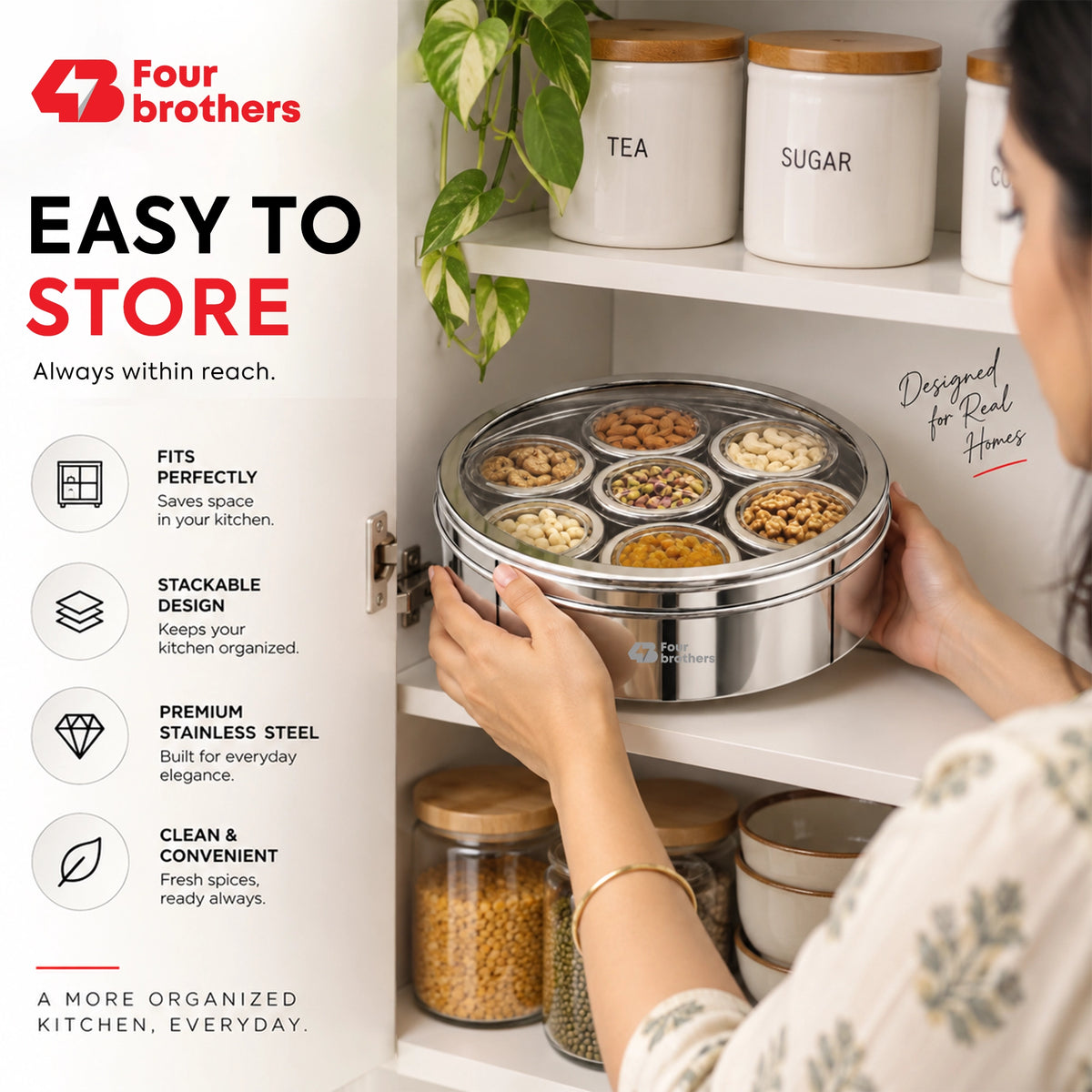 Orbit Stainless Steel Spice & Dry Fruit Box, 7 in 1 | Four Brothers