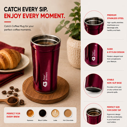 Catch Coffee Mug with Lid – Double Wall | 304 Stainless Steel (280ml)