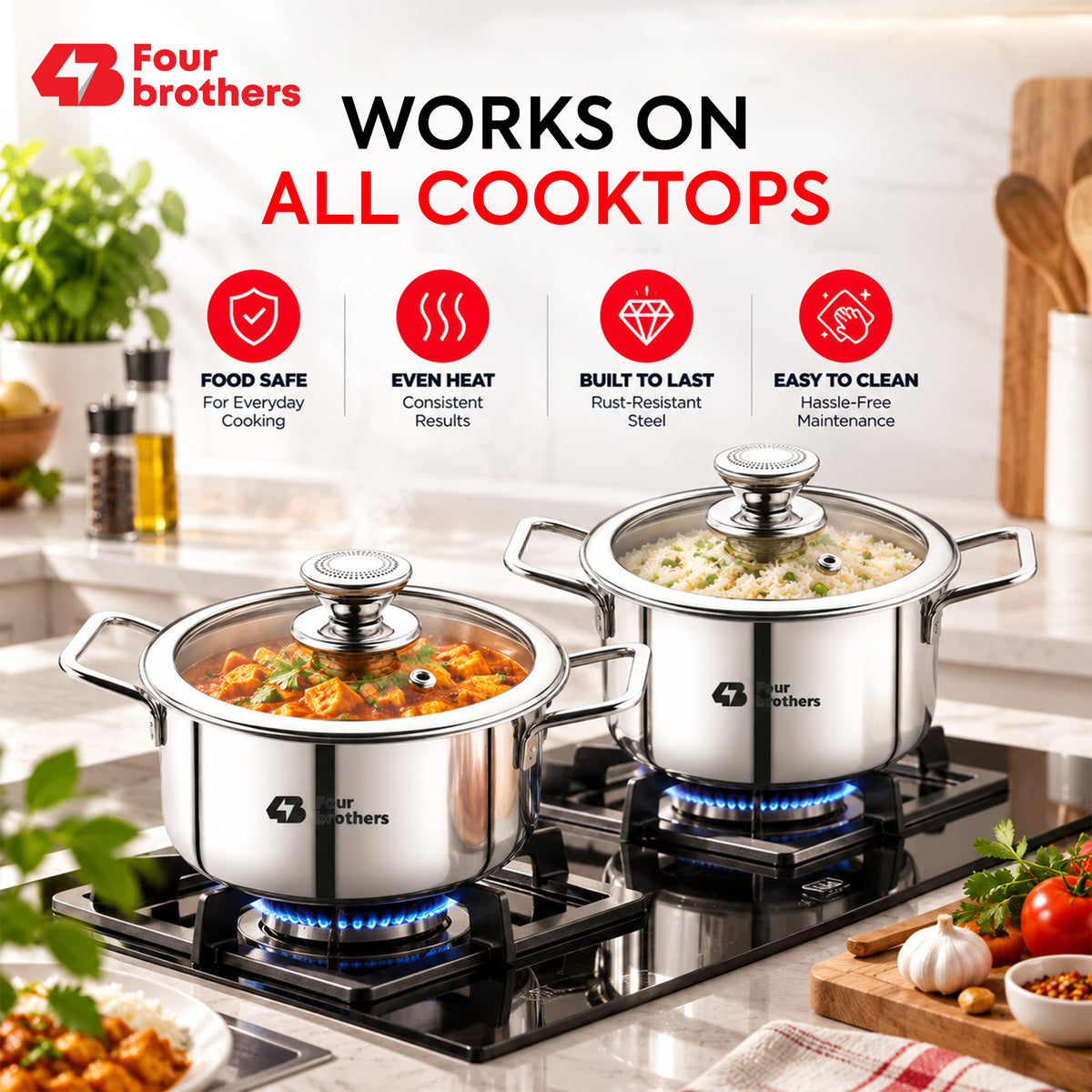 Stainless Steel Kadai with Glass Lid, 2 Pc Set (1.2Litres)