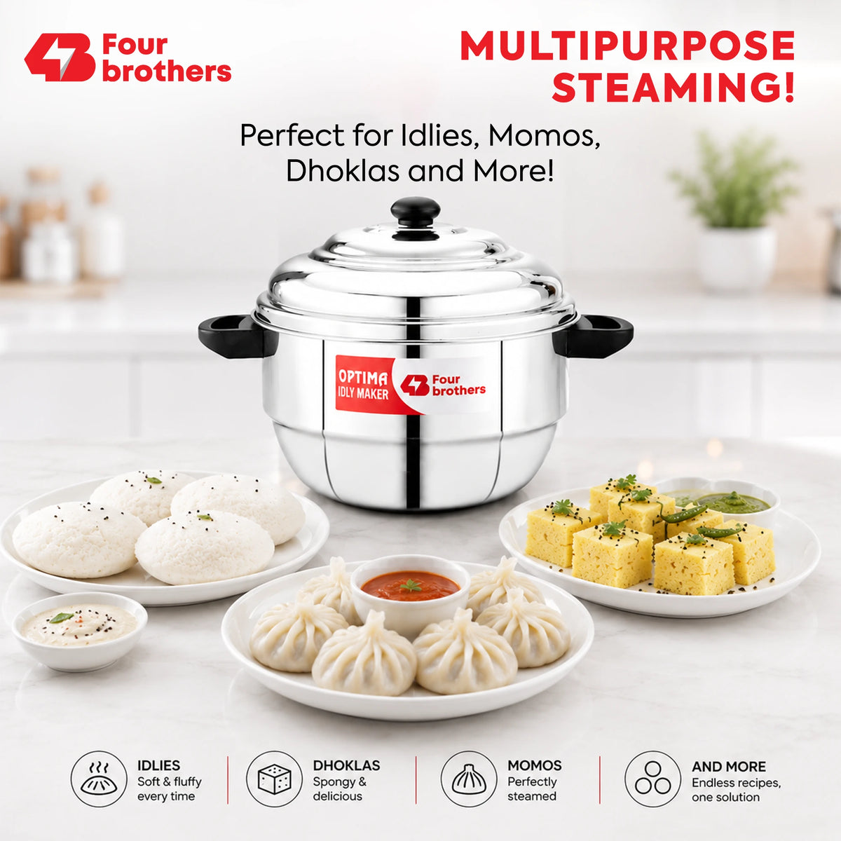 Optima Stainless Steel Idly Maker, Induction & Gas | Four Brothers