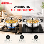 Stainless Steel Feast Kadai with Glass Lid (3 Litres) | Four Brothers