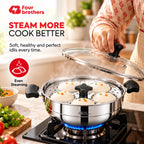 Smart Multi Kadai and Idly Pot with Glass Lid, Stainless Steel | Four Brothers