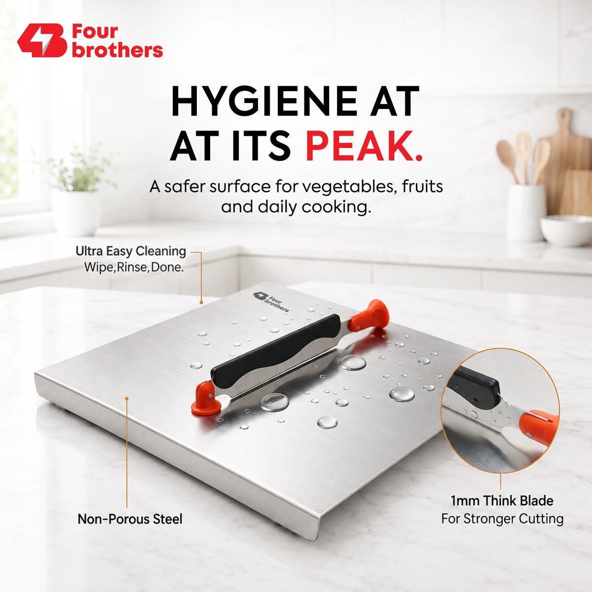 Royal Stainless Steel Cutting Board with Reversible Built-In Cutter | Four Brothers