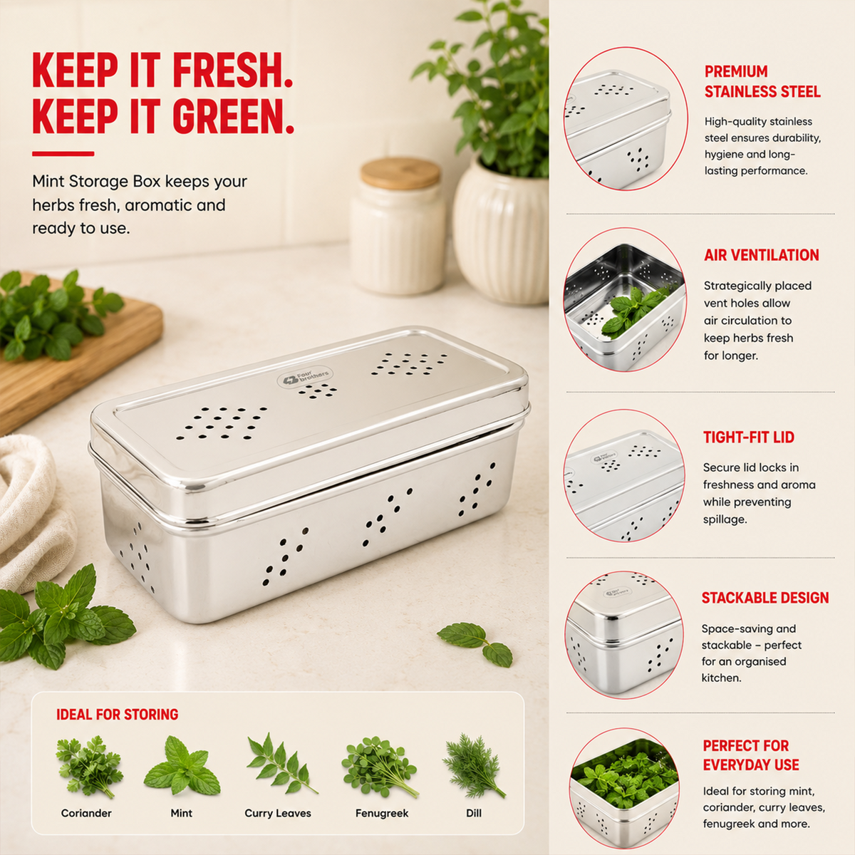 S.S Rectangle Air-Ventilation Fridge Storage Box – Large Sizes