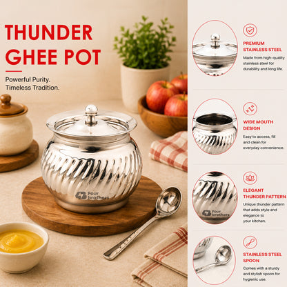 Thunder Stainless Steel Ghee/Oil Pot with Spoon