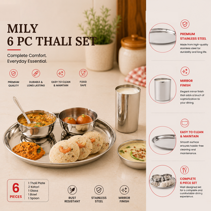Mily Stainless Steel Thali Set – Regular Finish