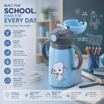Four Brothers Kids Insulated Sipper Bottle - 300ml  – 18Hr Hot & 24Hr Cold, Leakproof with  Straw