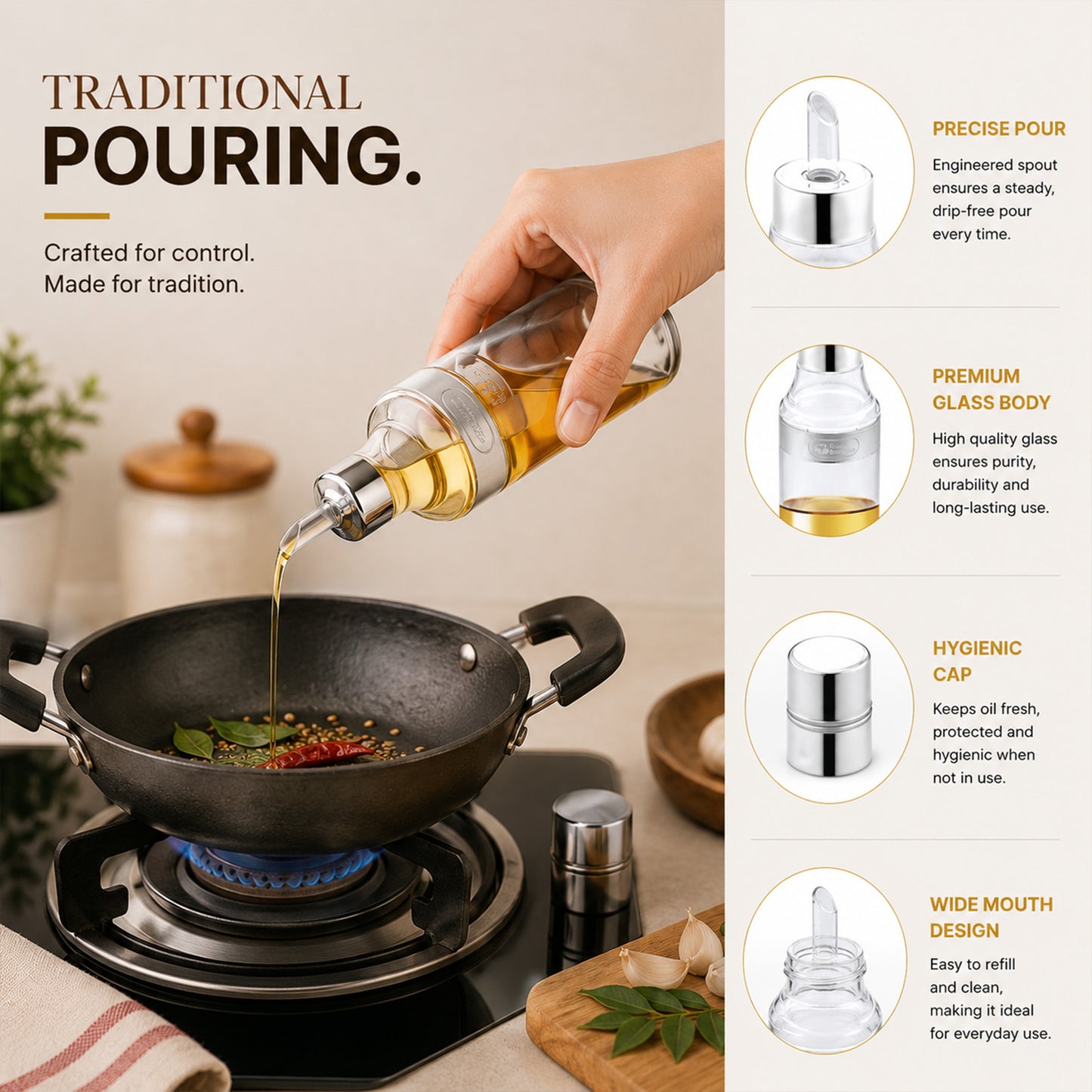 Easy Oil Pourer Bottle – Elegant, Spill-Free for Smart Cooking