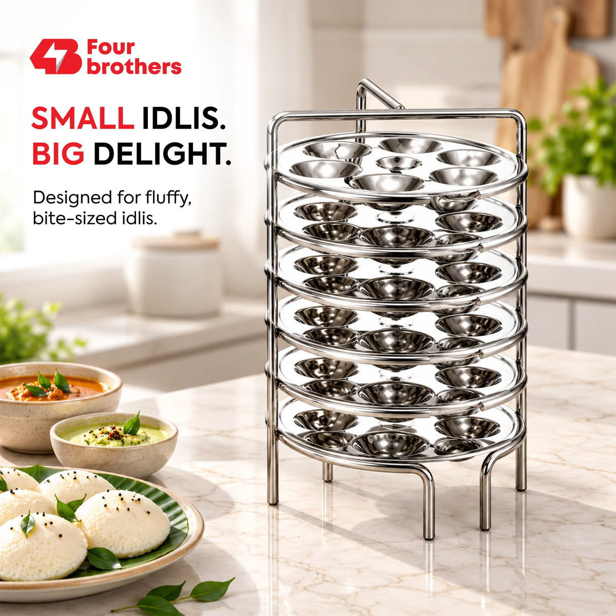 Mini Idly Stand Stainless Steel Steamer Plate, 5 Idlis Per Plate | Four Brothers