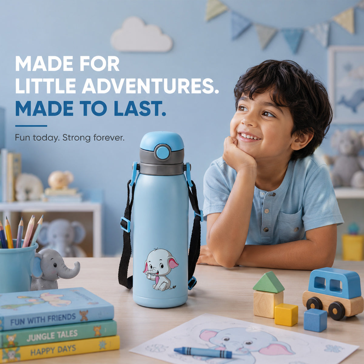 Four Brothers Kids Insulated Sipper Bottle - 750ml - 18Hr Hot & 24Hr Cold, Leakproof with Straw