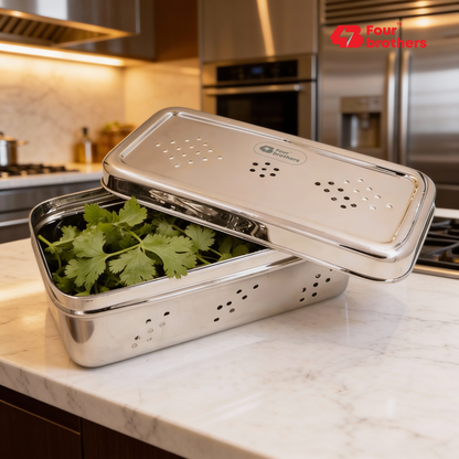 S.S Rectangle Air-Ventilation Fridge Storage Box – Large Sizes