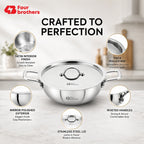 Triply Stainless Steel Kadai with Lid, Induction & Gas | Four Brothers