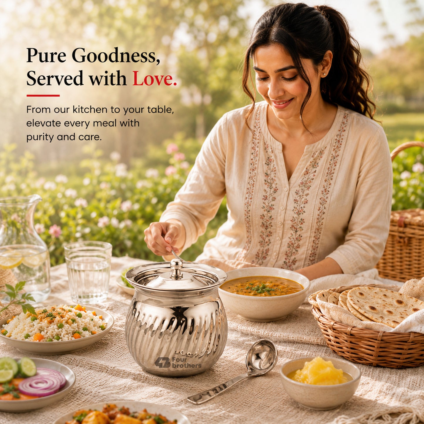 Rotary Stainless Steel Ghee Pot with Spoon