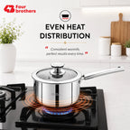 Stainless Steel Triply Saucepan with Toughened Glass Lid | Four Brothers