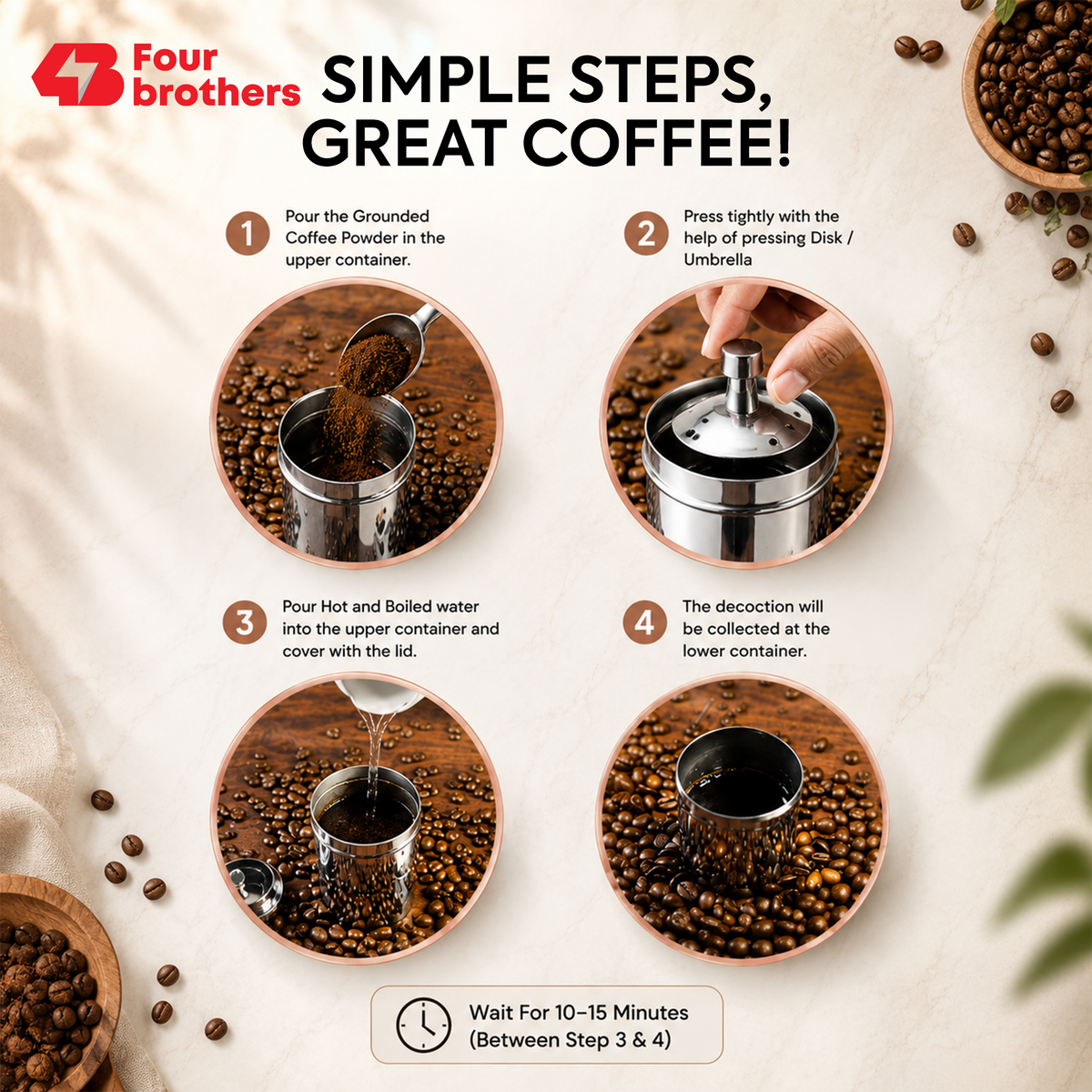 Stainless Steel Coffee Filter, South Indian Style | Four Brothers