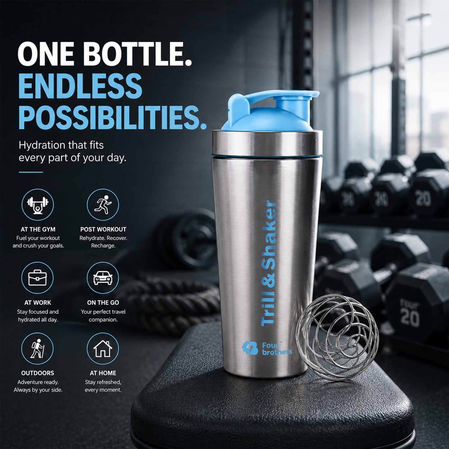 Four Brothers Stainless Steel Trill & Shaker Bottle