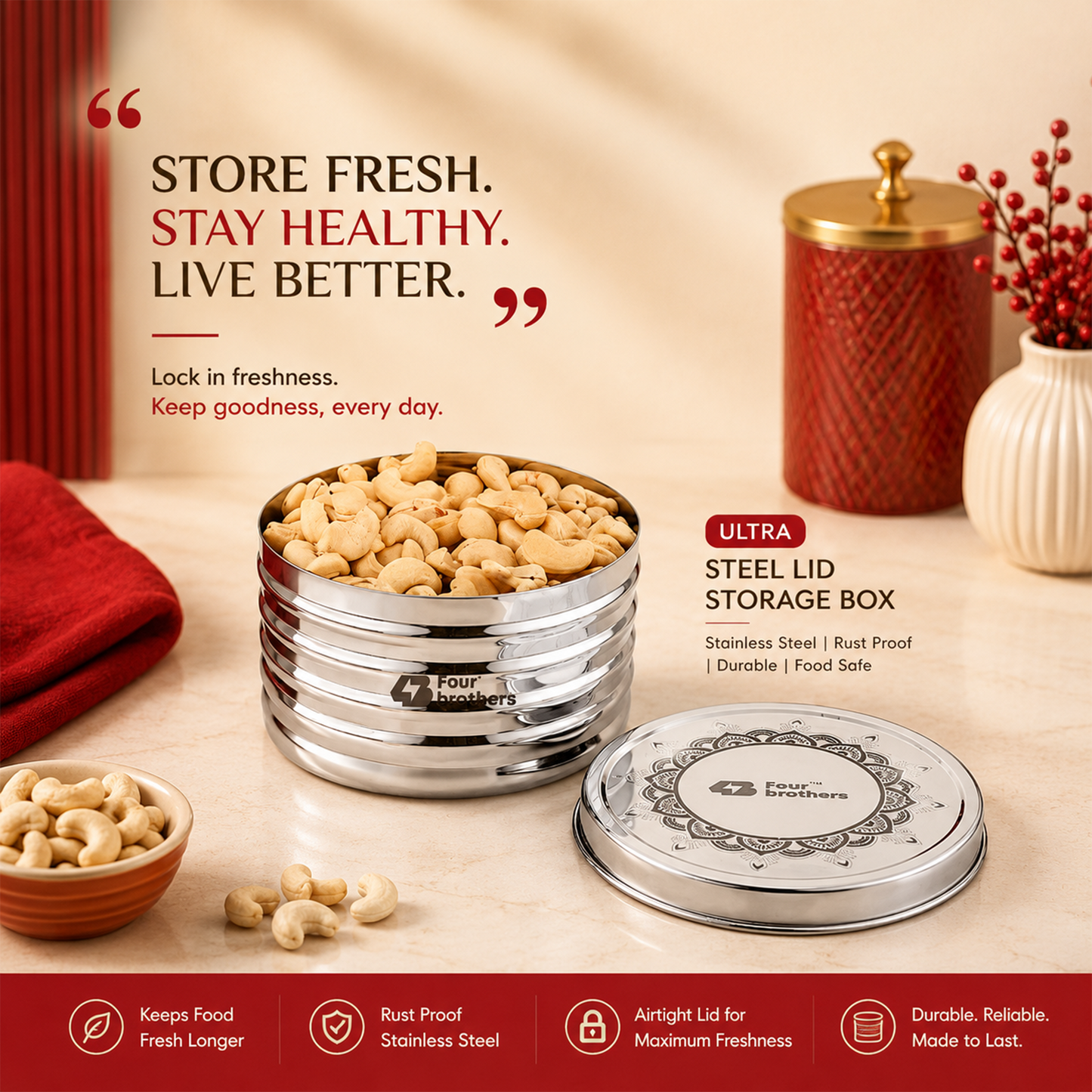 Ultra Storage Stainless Steel Box with Lid