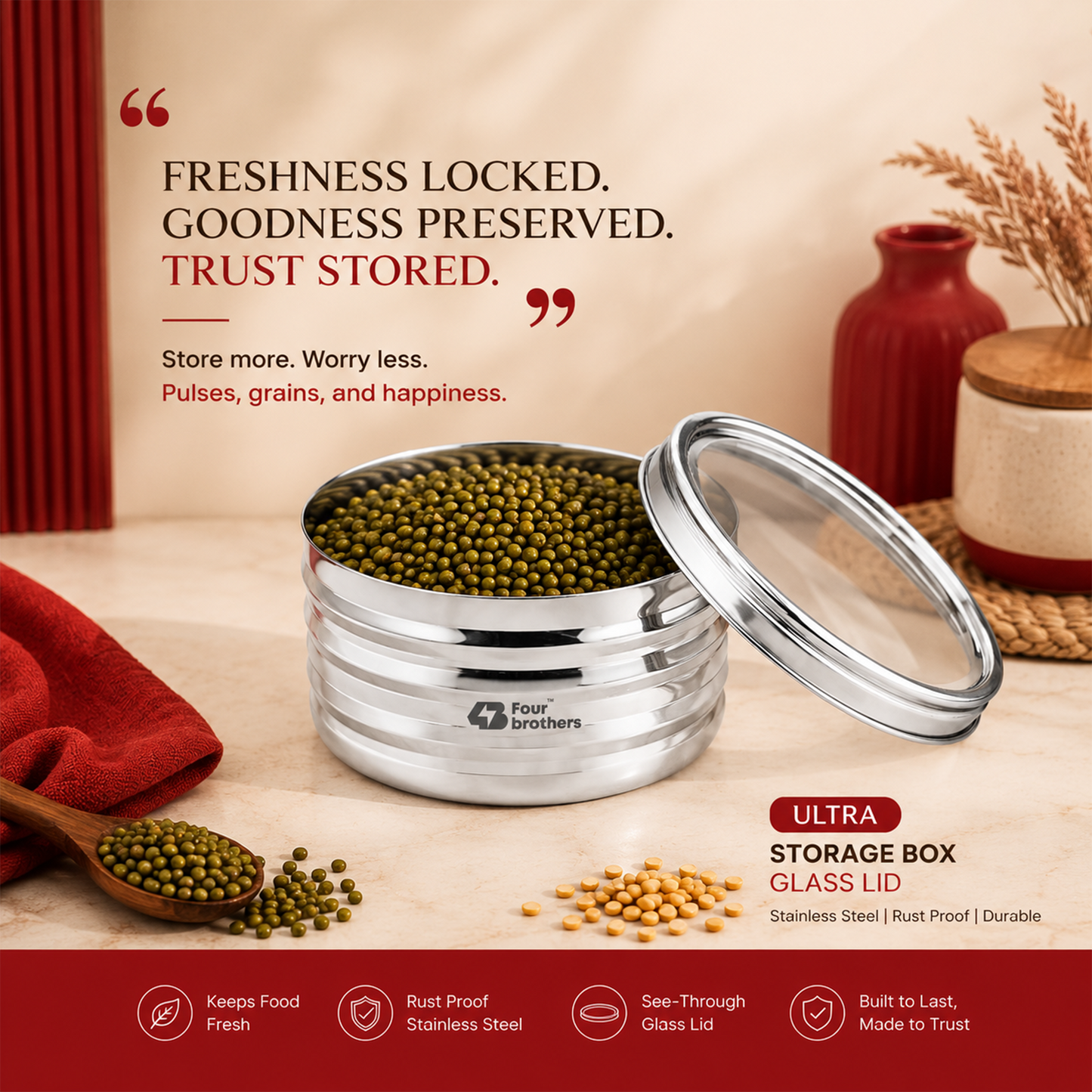 Ultra Storage Stainless Steel Box with See‑Through Lid