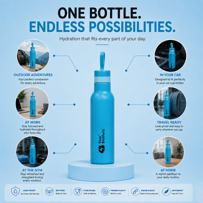 Four Brothers Stainless Steel Water Bottle ( Pulse ) – Single Wall, Leakproof, Lightweight