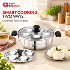 Smart Multi Kadai and Idly Pot with Glass Lid, Stainless Steel | Four Brothers