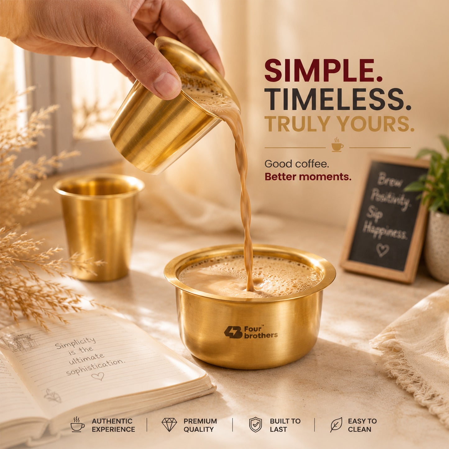 Traditional Pure Brass Coffee Dabra Set — Brew Kaapi The Authentic Way