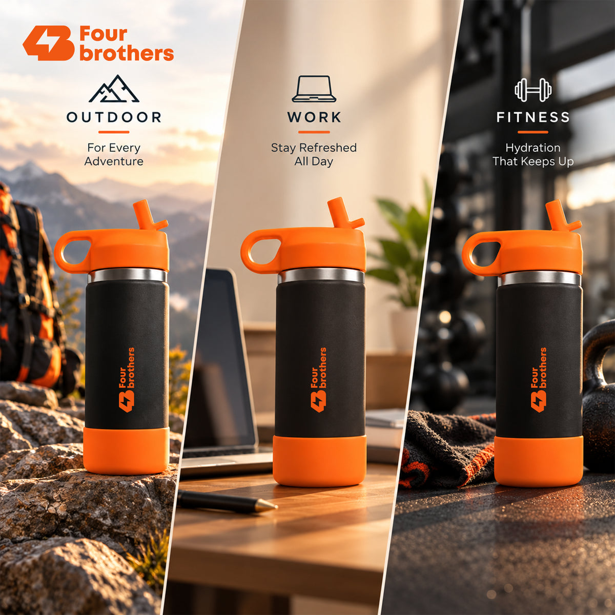 Wave Active Hot and Cold Stainless Steel Straw Bottle 600ml Four Brothers