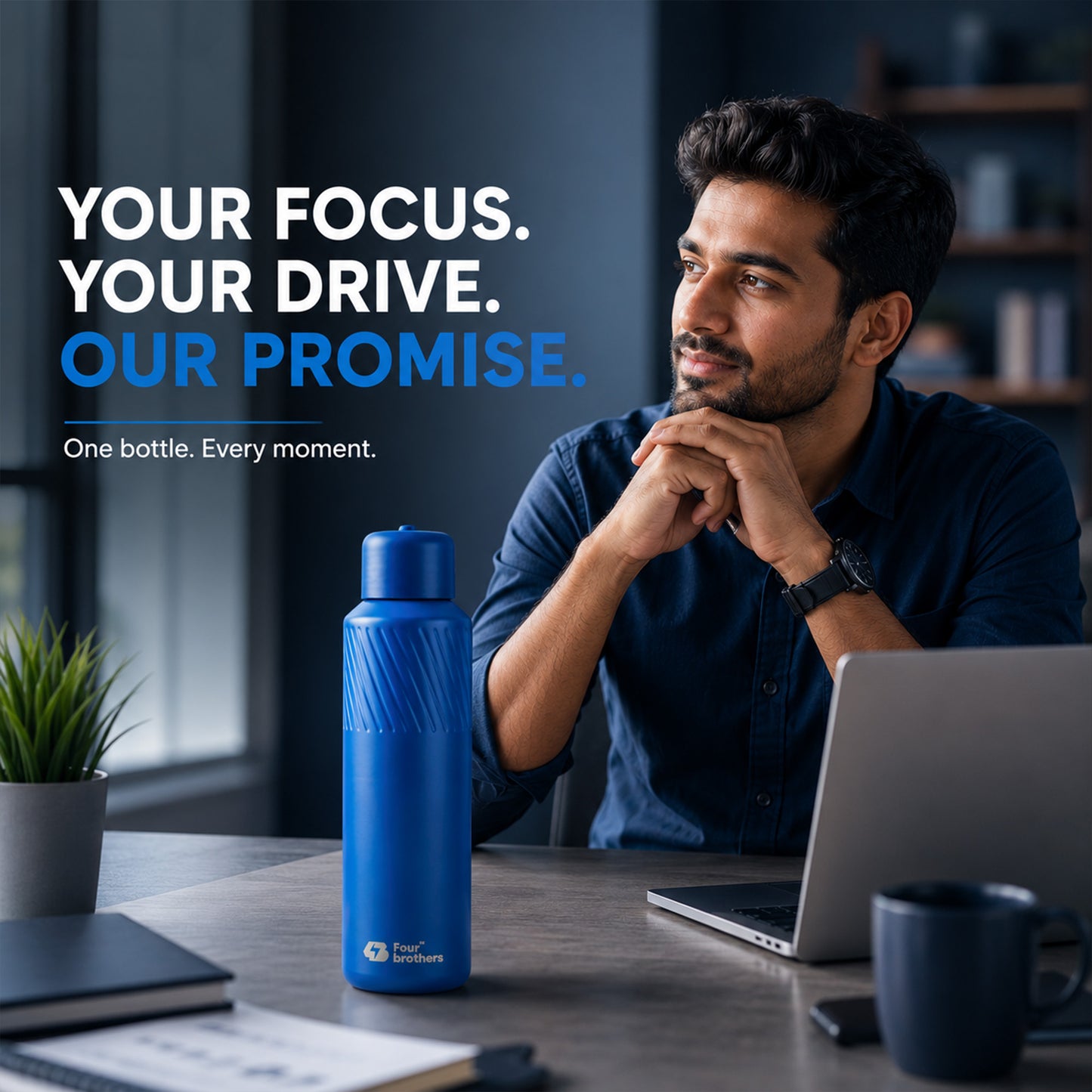 Four Brothers Insulated Water Bottle ( Aqua ) – 18Hr Hot & 24Hr Cold Stainless Steel Flask (Leakproof)