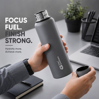 Four Brothers Insulated Water Bottle( Storm ) – 18Hr Hot & 24Hr Cold Stainless Steel Flask (Leakproof)