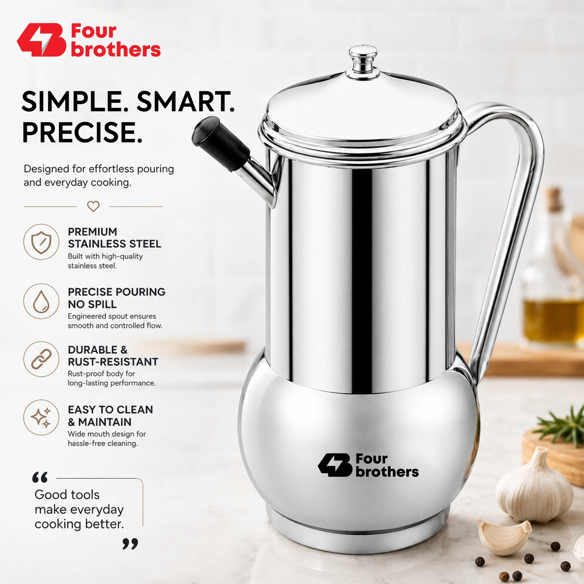 Fossil Stainless Steel Oil Pot, Spill-Proof | Four Brothers