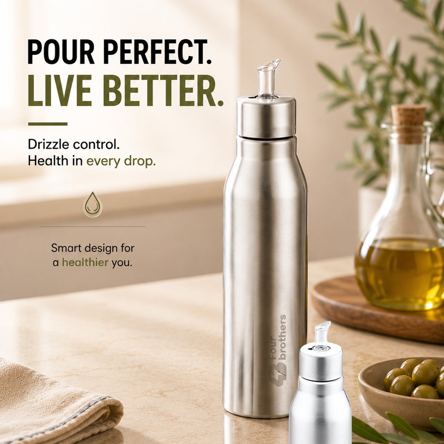 Oil Pourer Stainless Steel -Spill-Free, Hygienic & Durable Dispenser