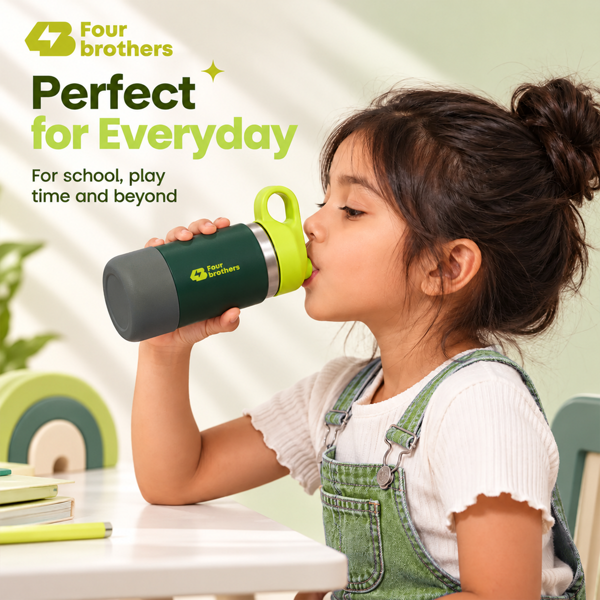 Wave Junior Leakproof Stainless Steel Kids Straw Bottle 380ml Four Brothers