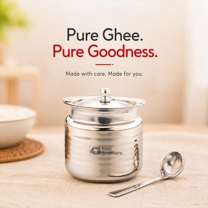 Lotus Stainless Steel Ghee Pot with Spoon
