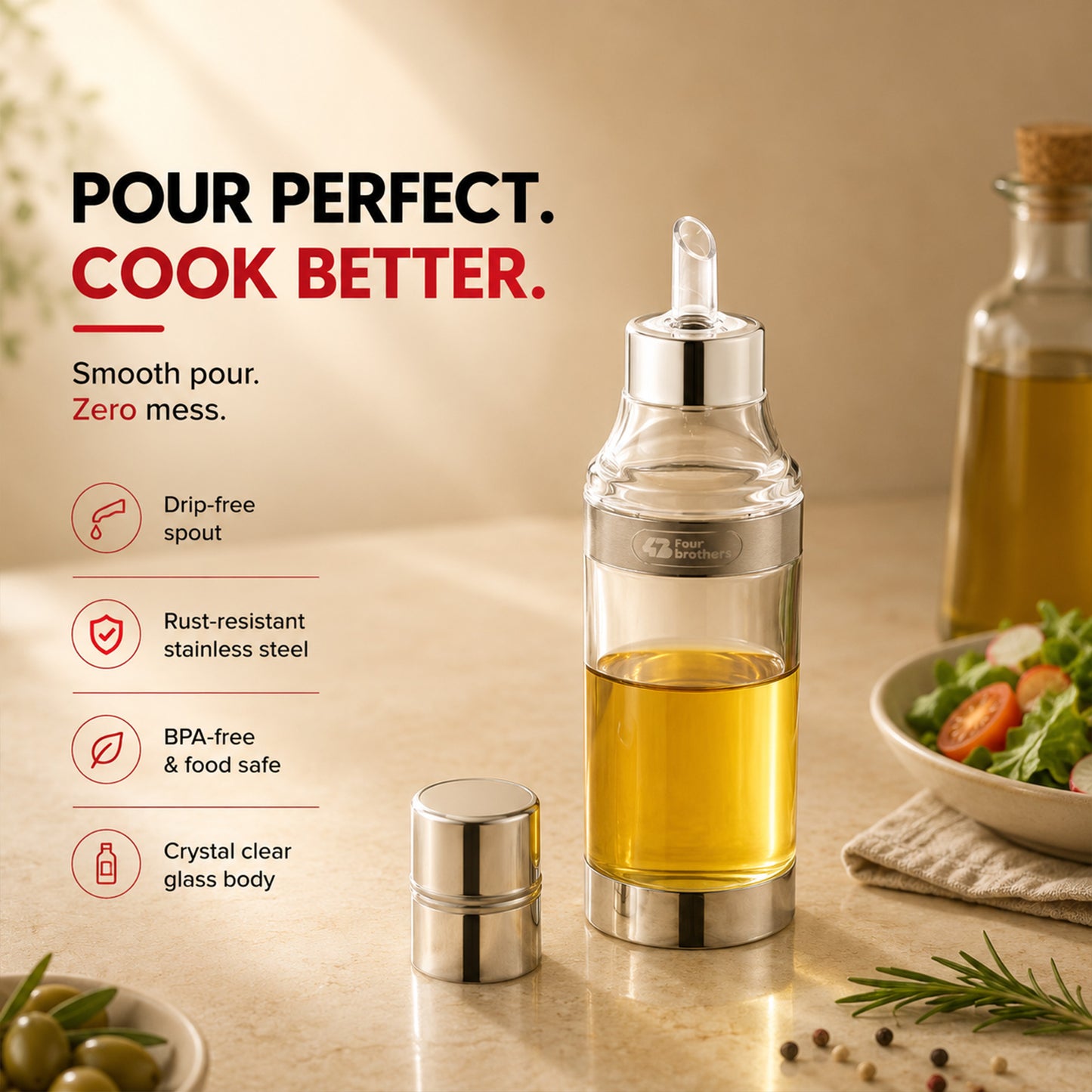Easy Oil Pourer Bottle – Elegant, Spill-Free for Smart Cooking