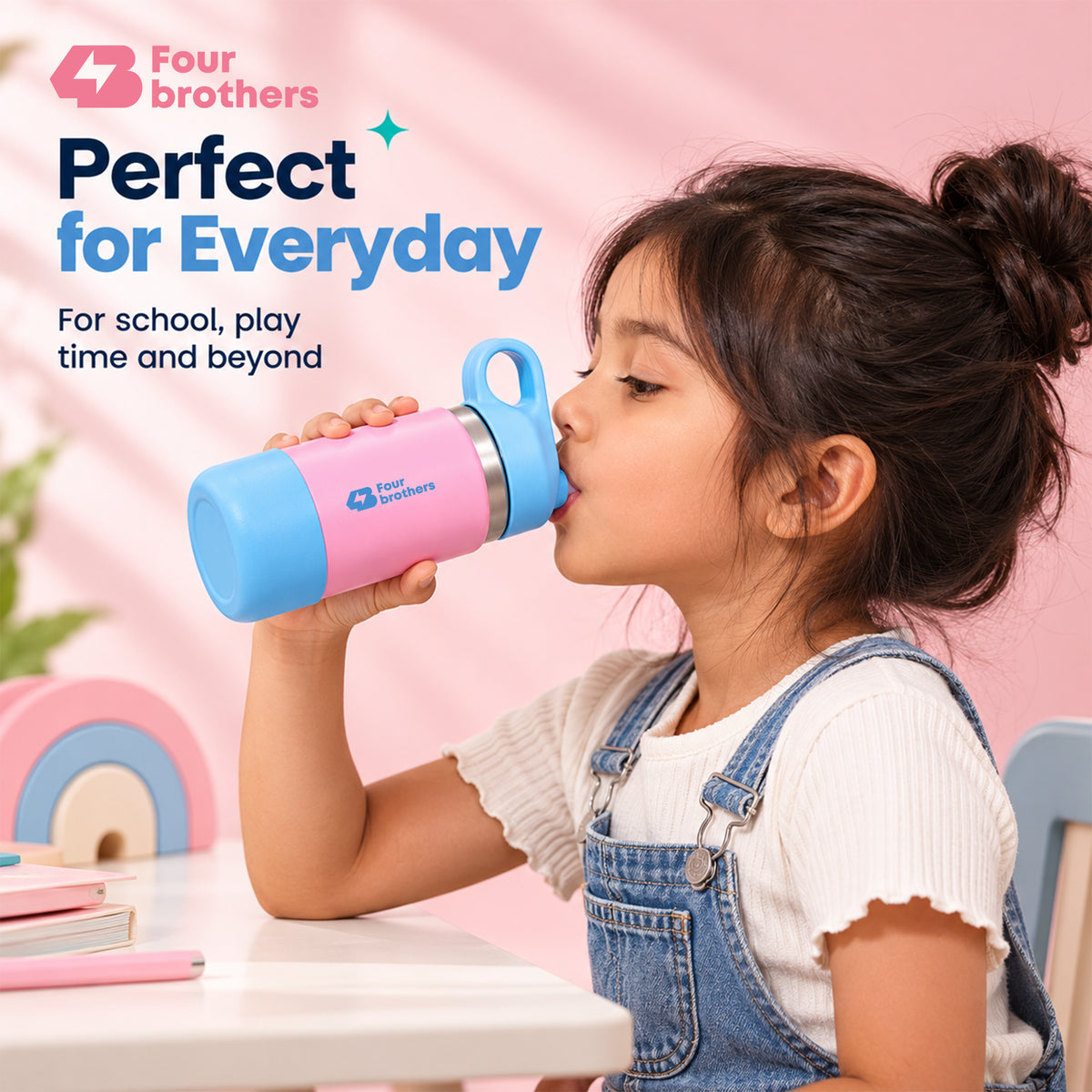 Wave Junior Leakproof Stainless Steel Kids Straw Bottle 380ml Four Brothers