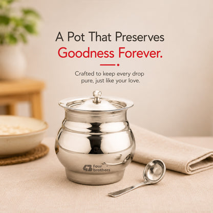 Polo Stainless Steel Ghee Pot with Spoon