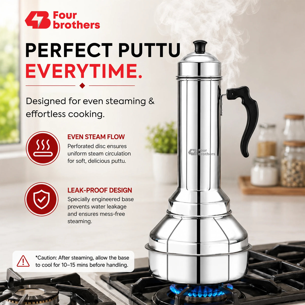 Puttu Kodam Stainless Steel Puttu Maker, Flat and Bulging | Four Brothers