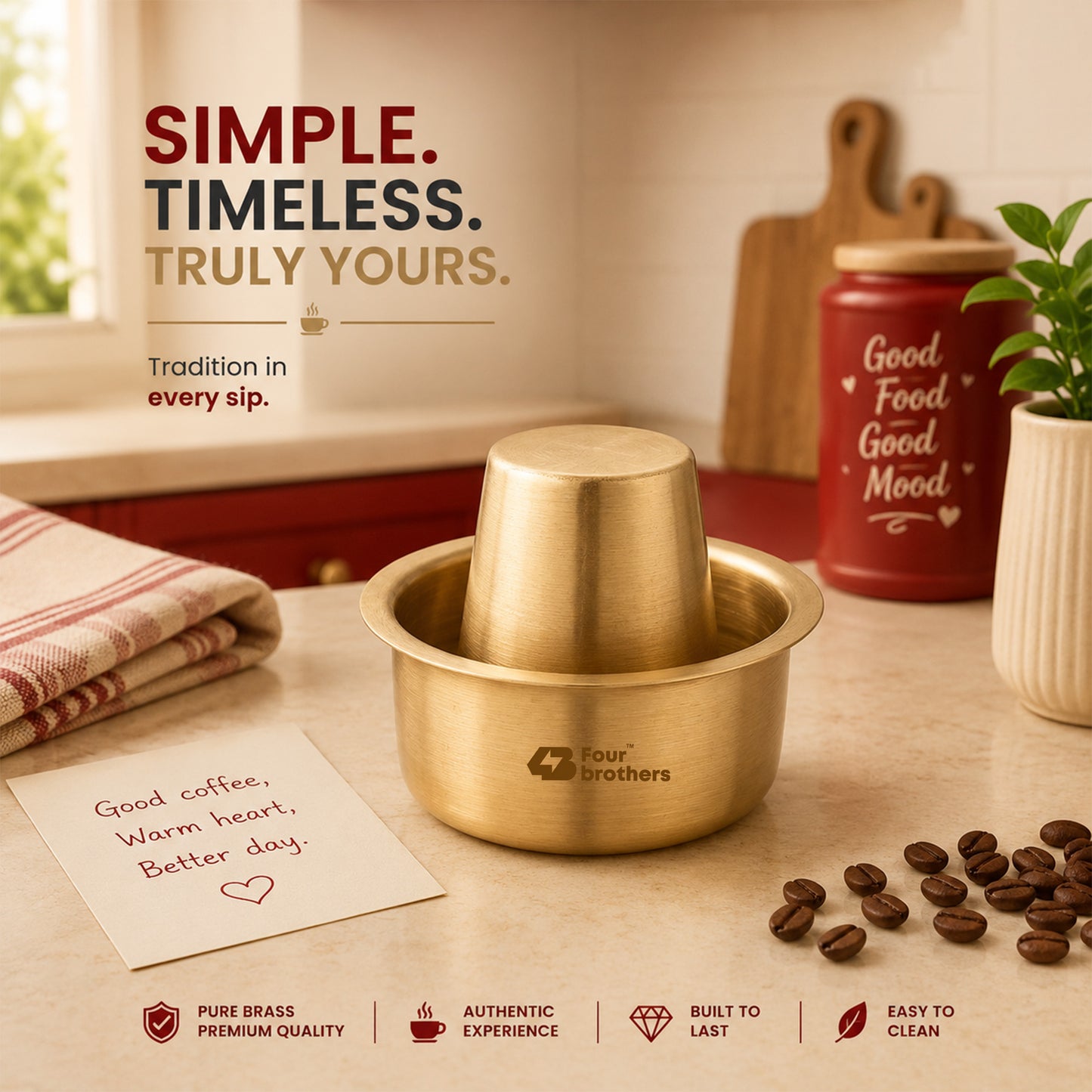 Traditional Pure Brass Coffee Dabra Set — Brew Kaapi The Authentic Way