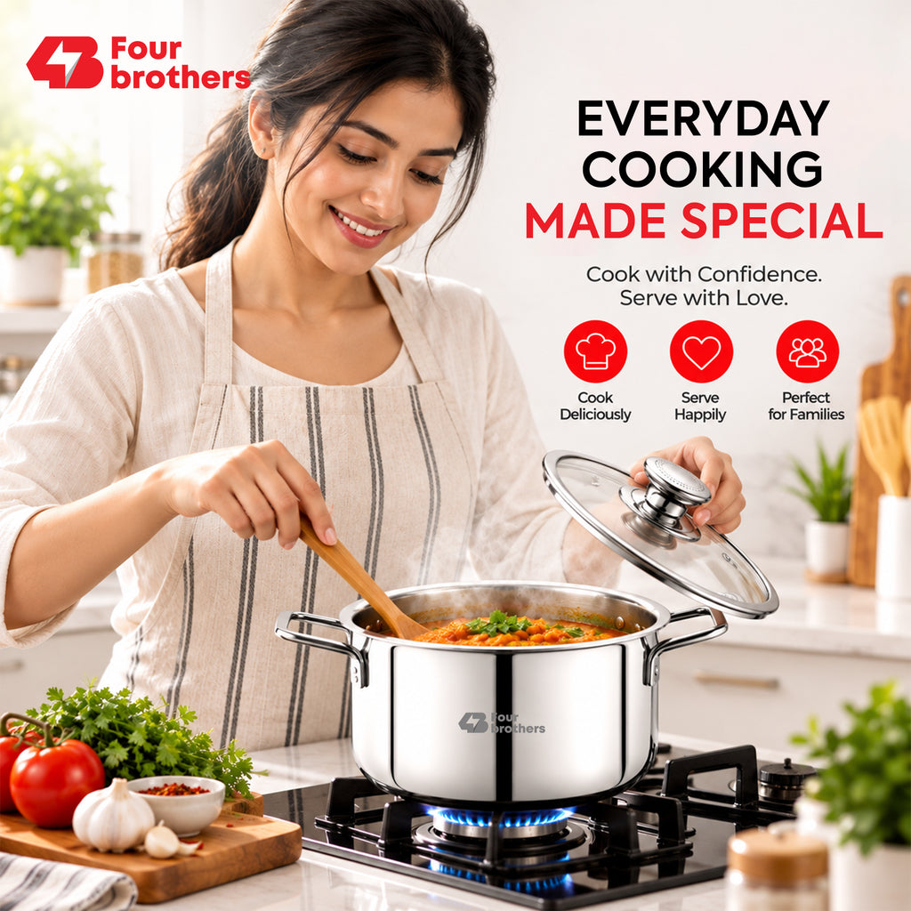 Stainless Steel Kadai with Glass Lid, 2 Pc Set (1.2Litres)