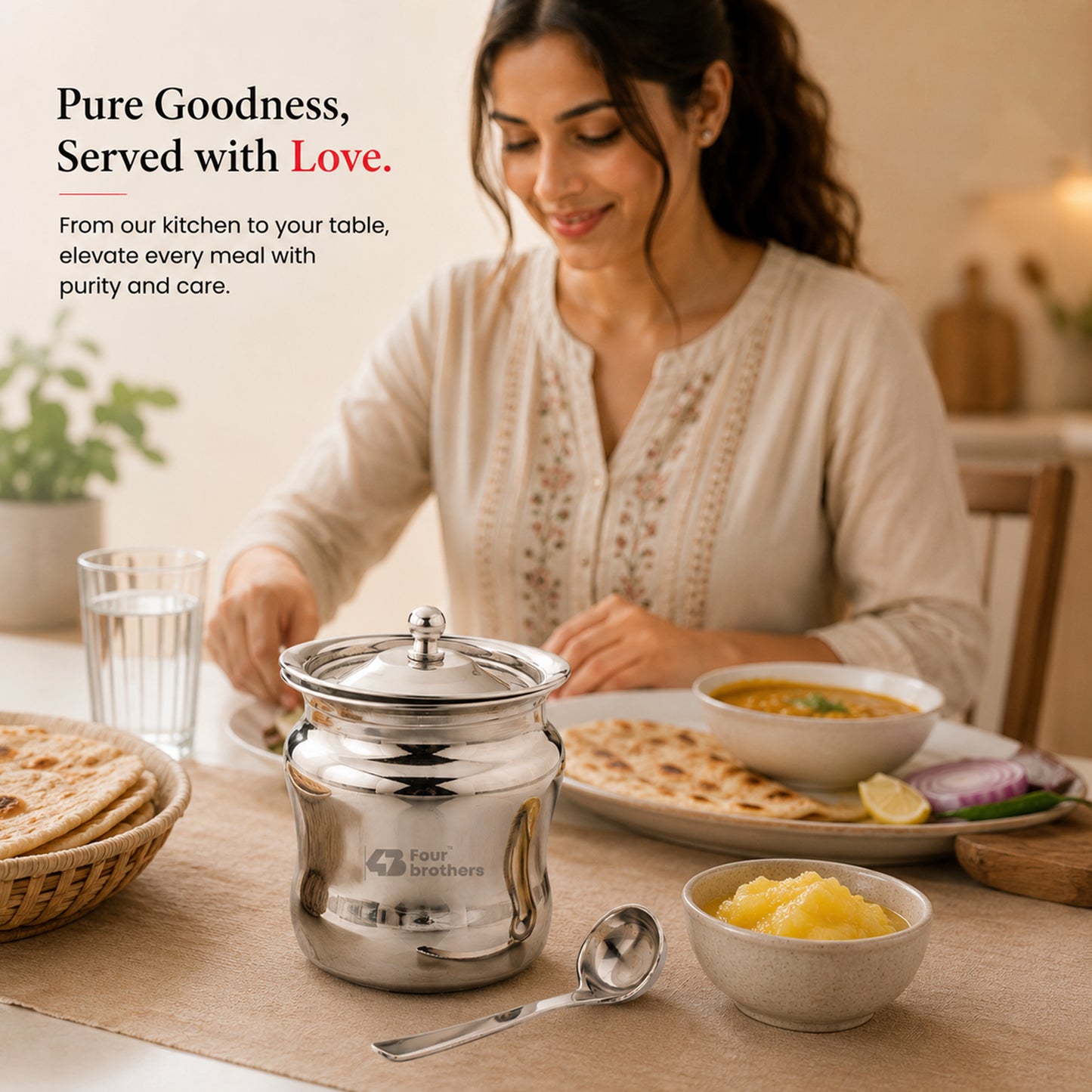 Apple Stainless Steel Ghee Pot with Spoon