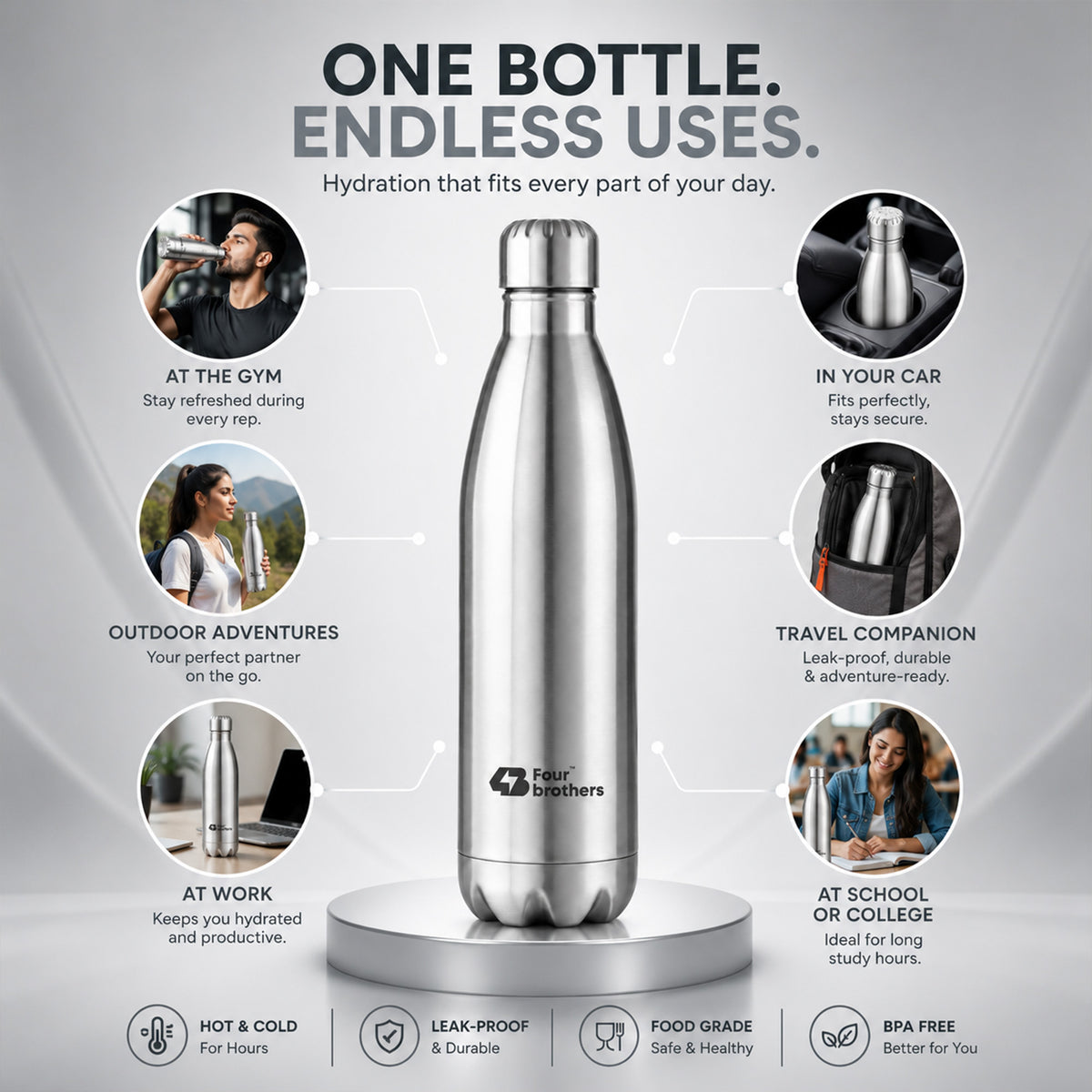 Cola Insulated Steel Vacuum Flask, 18Hr Hot & 24Hr Cold | Four Brothers