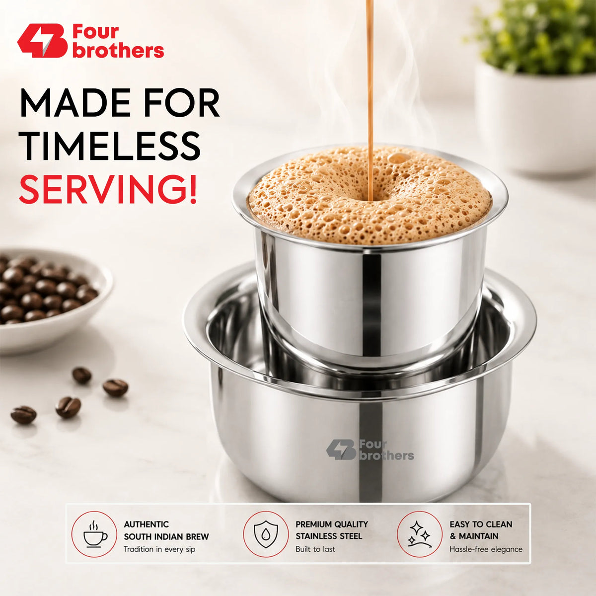 Traditional Stainless Steel Coffee Dubra Set | Four Brothers