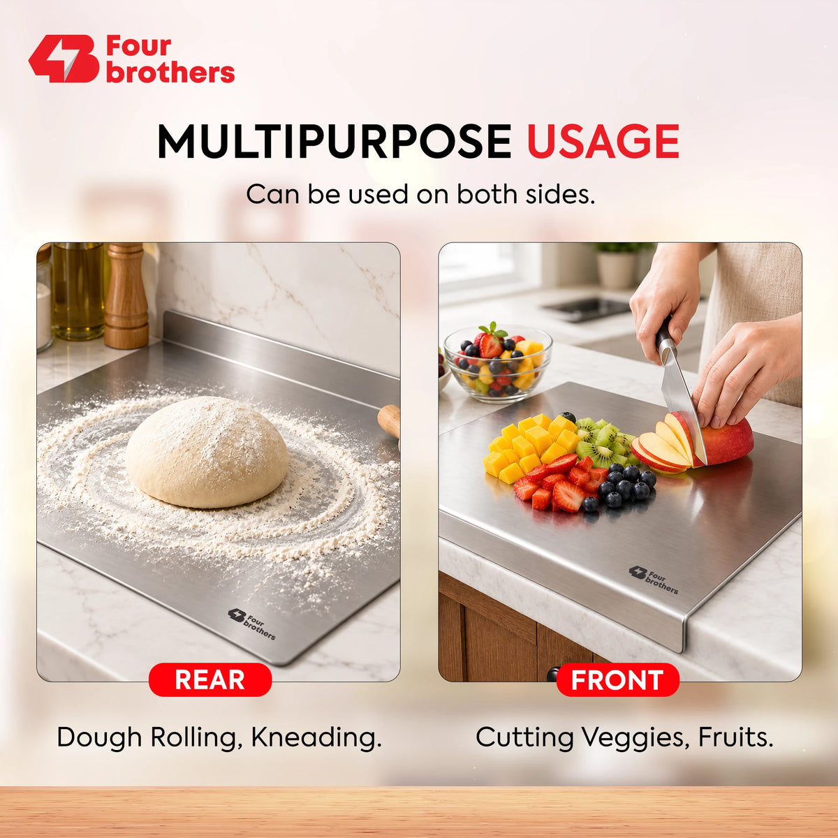 Stainless Steel Multipurpose Worktop Board | Cutting, Rolling & Kneading Platform