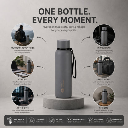 Four Brothers Insulated Water Bottle( Storm ) – 18Hr Hot & 24Hr Cold Stainless Steel Flask (Leakproof)