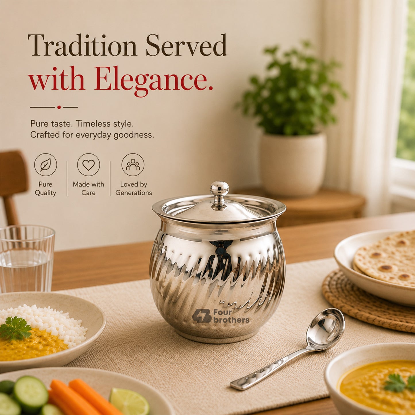 Rotary Stainless Steel Ghee Pot with Spoon