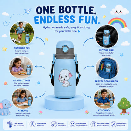 Four Brothers Kids Insulated Sipper Bottle- 300ml - 18Hr Hot & 24Hr Cold, Leakproof with Straw